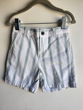 Janie and Jack White Shorts with Green & Navy Stripes